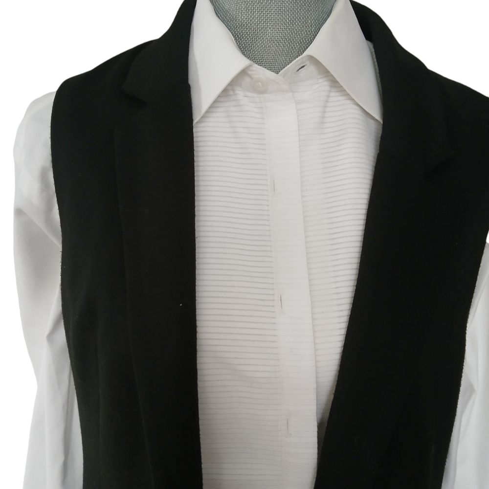 The Limited Women's Solid Black Vest Open Front Pockets Long Line Lapel Neck